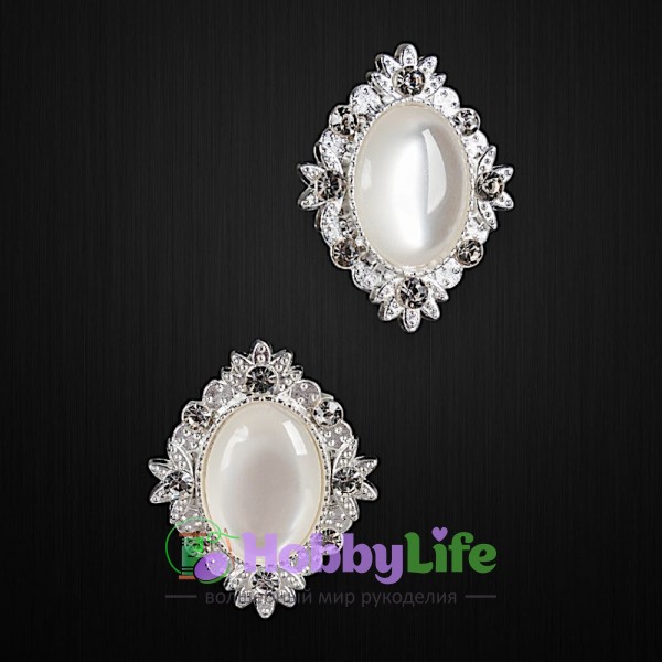 Серединка ювелирная 2,5*3,2 см (1 шт), серебро/белый №1