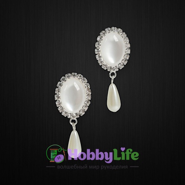 Серединка ювелирная с подвеской 1,8 см*2,5 см (1 шт), серебро/молочный №1