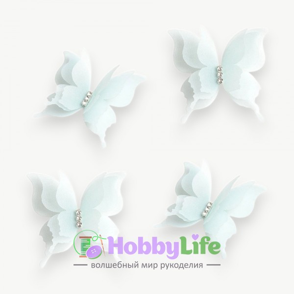 Бабочки шифоновые трехслойные 5 см (1 шт), светло-аквамариновый №31