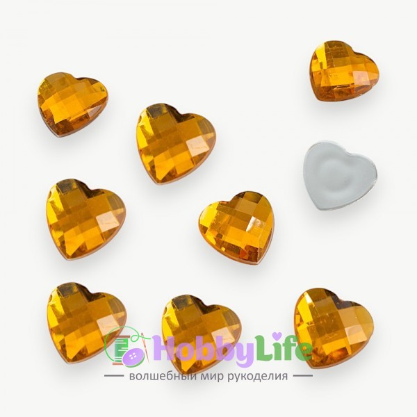 Стразы граненые 20 мм, сердце (1 шт), золото