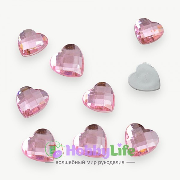 Стразы граненые 20 мм, сердце (1 шт), светло-розовый