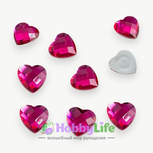 Стразы граненые 20 мм, сердце (1 шт), фукси