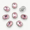 Стразы пришивные в серебряной оправе 17*22 мм "Овал" (1 шт), светло-розовый