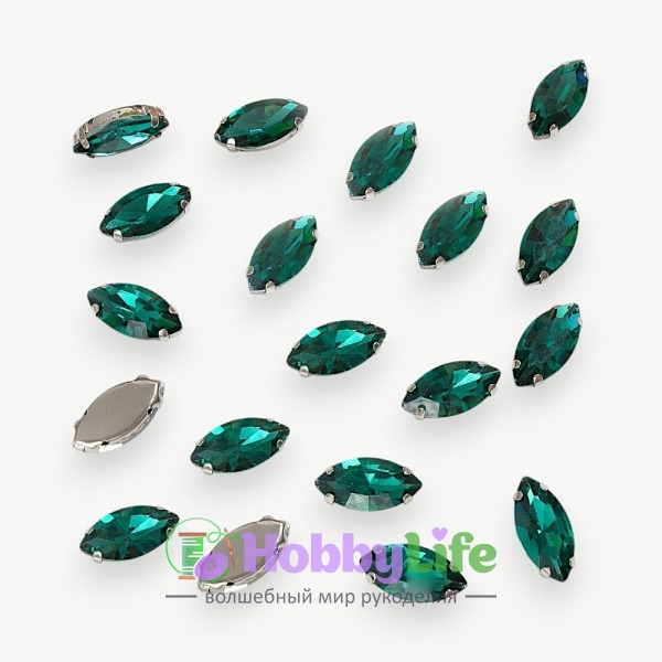 Стразы пришивные 18 мм "Овал заостренный" (1 шт), изумрудный