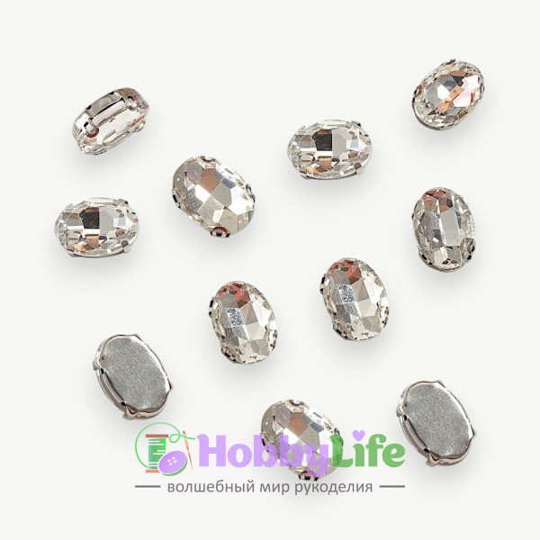 Стразы пришивные 18 мм "Овал" (1 шт), серебро