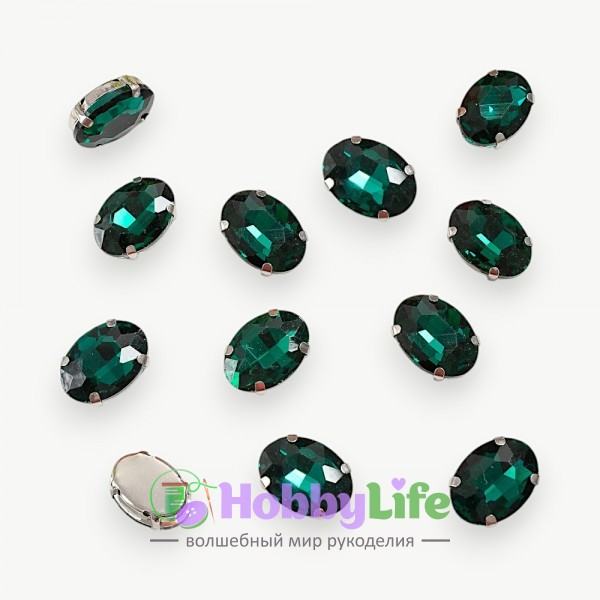 Стразы пришивные 18 мм "Овал" (1 шт), изумрудный