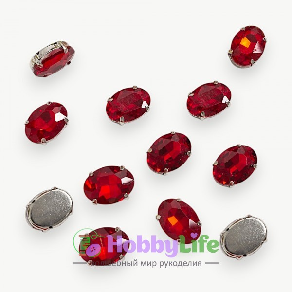 Стразы пришивные 18 мм "Овал" (1 шт), красный