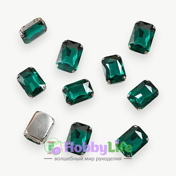 Стразы пришивные 18 мм "Прямоугольник" (1 шт), изумрудный