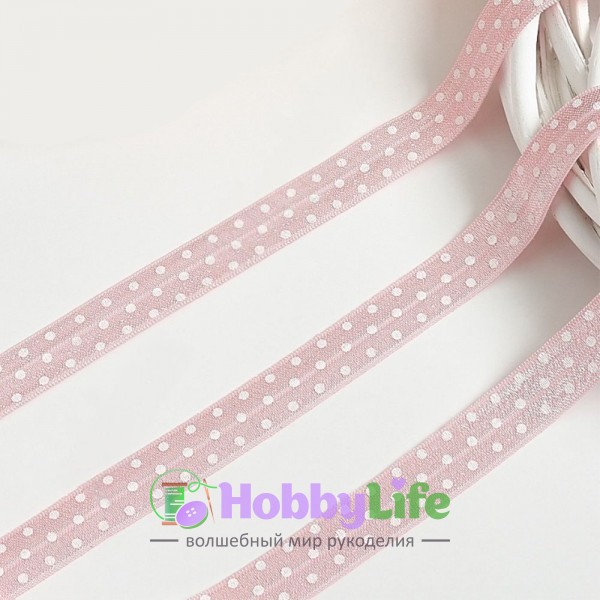 Тесьма эластичная 1,5 см "Горох" (1 м), розовый