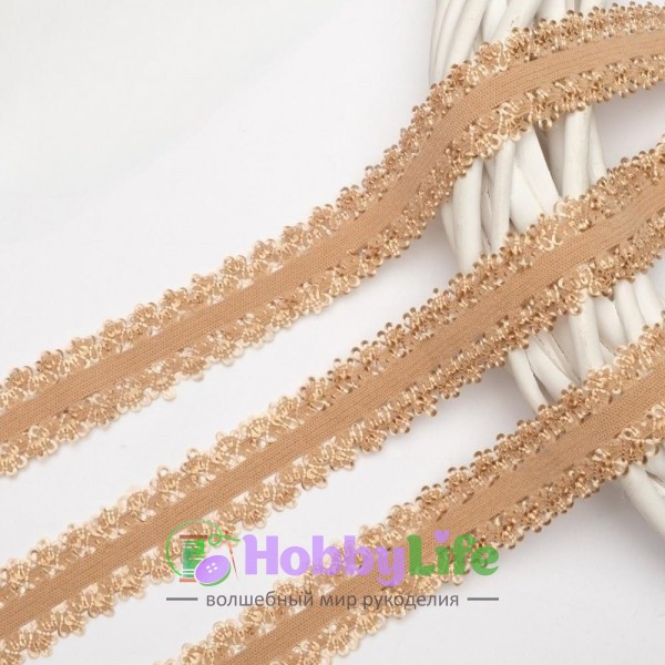 Тесьма-резинка с кружевом 2 см (1 м), бежевый
