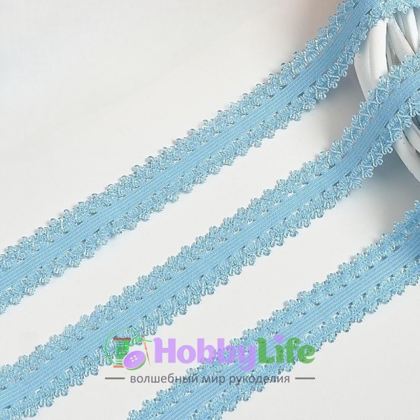 Тесьма-резинка с кружевом 2 см (1 м), голубой